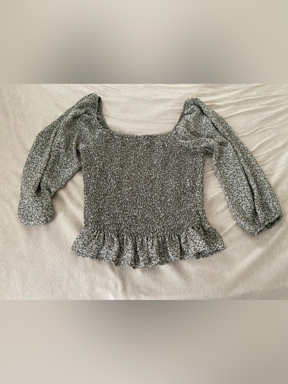 Paper Crane Green Floral Smocked Peplum Blouse